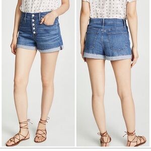 Madewell Medium Wash High Rise Raw Hem Button Front Denim Shorts